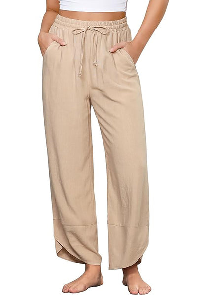 Almond Women's Wide Leg Drawstring Harem Loose Permeable Palazzo Pant
