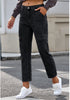 Vintage Black Cargo High Waisted Straight Leg Stretchy Distressed Denim Pants for Women