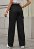Black Women's Brief Elastic Waist Wide Leg Cargo Pants Stretch Loose Pants Y2K
