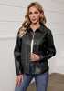 Black Women's Faux Leather Street Style Long Sleeves Vegan Moto Biker Coat