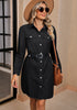 Faded Black Women's Brief Work Denim Button Down Dress with Long Sleeves and Pocket
