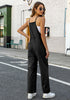 Black Women's Button Down Pocket Straight Leg Vintage Casual Overalls