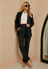 Black Women's Business Casual 2 Piece Blazer Jacket Straight Leg High Waisted Pants Suits