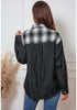 Black & White Plaid Women's Brief Button Down Denim Loose Plaid Flannel Shirt Coats Jackets