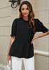 Black 2023 Blouses for Women Dressy Casual Peplum Tops Puff Sleeve Ruffle Mock Neck Dress Shirt Flowy Summer