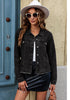 Graphite Black - Acid Wash Women's Denim Frayed Hem Button Up Distressed Jackets