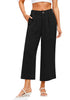 Black Women's High Waisted Wide Leg Capri Pants Linen Flowy Pleated Casual Cropped Trousers