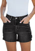 Washed Black Women's High Waisted Distressed Denim Jeans Stretchy Summer Casual Shorts