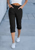 Black Women's High Wasited Cargo Pants Cuffed Hem Elastic Waist Capri Pants With Pockets