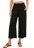 Black Women's High Waisted Wide Leg Elastic Waist Linen Palazzo Pants Pull On Smock Waist Baggy Fit Trousers