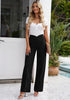 Black Women's Stretch Business Casual High Waisted Work Office Wide Leg Trouser Pants
