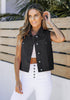 Washed Black Women's Sleeveless Cropped Denim Jean Jacket Western Vests Top With Pockets