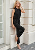 Black Women's Sleeveless Drawstring Jumpsuit with Stretchy Long Pants Jogger