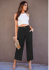 Black Women's High Waisted Wide Leg Capri Pants Linen Flowy Pleated Casual Cropped Trousers