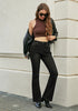 Washed Black Bootcut High Waisted Denim Pants Stretchy Fleece-Lined Pants