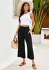 Black Women's High Waisted Wide Leg Elastic Waist Linen Palazzo Pants Pull On Smock Waist Baggy Fit Trousers