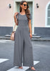 Gray Women's Wide Leg Jumpsuits Baggy Loose Short Sleeves Overall
