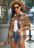Brown Tone Plaid Long Sleeves Button Down Jacket