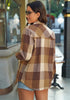 Brown Tone Plaid Long Sleeves Button Down Jacket