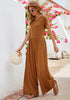 Pecan Brown Women's Wide Leg Jumpsuits Baggy Loose Short Sleeves Overall