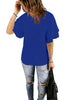 Royal Blue Trumpet Sleeves Keyhole-Back Blouse