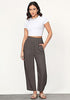 Coffee Brown Women's Casual High Waisted Lightweight Lounge Barrel Cropped Pants Soft Smocked Comfort Wear