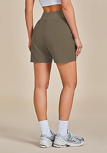 Dark Olive Women's Athletic Dri-Fit Gym Elastic Waist Relaxed Fit Running Shorts