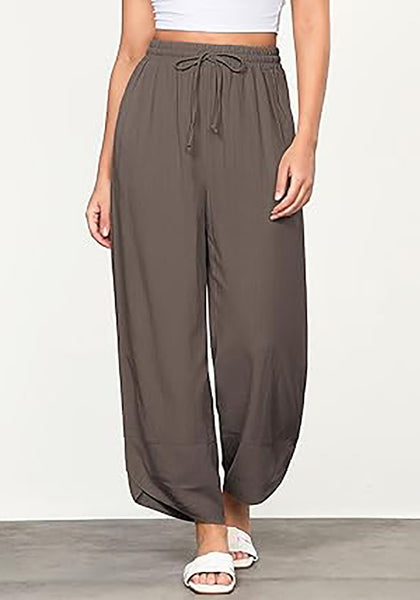 Brown Women's Wide Leg Drawstring Harem Loose Permeable Palazzo Pant