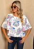 Paisley - Multicolor Women's Casual Floral Print Short Sleeve Flowy Babydoll Tops