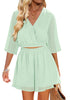 Mint Women's 2 Piece Outfit Textured Crop Tops Elastic Waist Flowy Shorts