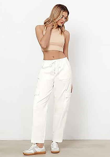 Cream White Women's Relaxed Fit Drawstring Regular Full Length Hiking Casual Baggy Pant