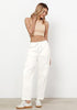 Cream White Women's Relaxed Fit Drawstring Regular Full Length Hiking Casual Baggy Pant