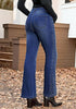 Darkness Blue Women's High Waisted Flared Jeans Rhinestone Side Stripes Comfort Stretch Functional Pockets