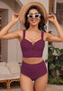 Plum Bikini Tops for Women's Midkini Padded Ruffle V-Neck Swimwear Tankini Top