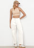 Cream White Women's Relaxed Fit Drawstring Regular Full Length Hiking Casual Baggy Pant
