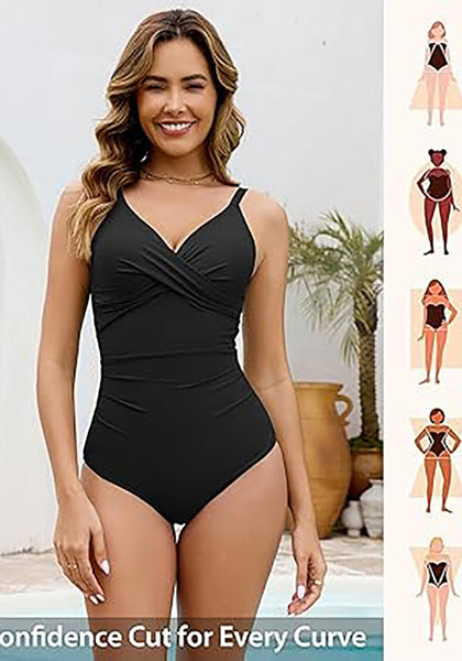 One Piece Swimsuit for Women Front Crisscross Ruched Adjustable Straps Padded Cups Swimming Suits