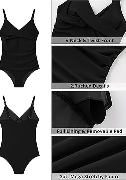 One Piece Swimsuit for Women Front Crisscross Ruched Adjustable Straps Padded Cups Swimming Suits