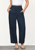 Dark Blue Women's Casual High Waisted Lightweight Lounge Barrel Cropped Pants Soft Smocked Comfort Wear