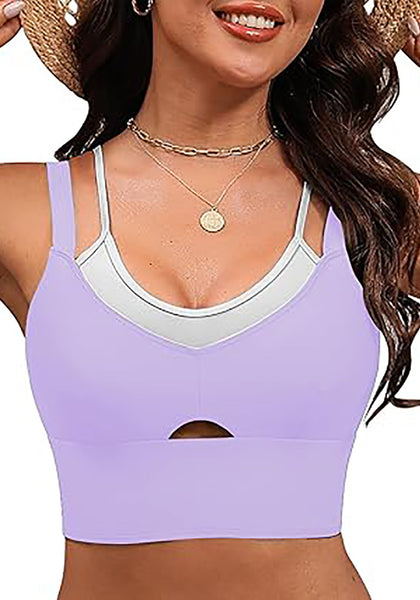 Lavender Women's Modest Padded Adjustable Swimwear Bikini Tops