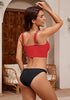 Red Bikini Tops for Women's Midkini Padded Ruffle V-Neck Swimwear Tankini Top