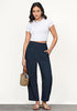 Dark Blue Women's Casual High Waisted Lightweight Lounge Barrel Cropped Pants Soft Smocked Comfort Wear