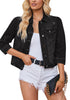 Black Women's Brief Vintage Distressed Stretchy Puff Sleeve Denim Jackets