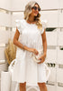 Brilliant White Women's Mini Denim Babydoll Sleeveless Ruffle Sleeve Pleated Dress