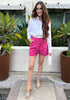 Hot Pink Women's High Waisted Pleated Dress Shorts for Business and Casual Outfits