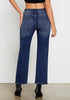 Dark Blue Women's High Waist Jean Regular Fit Slight Stretch Straight Leg Ankle Length Pants