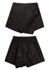 Black Women's High Waisted Faux Leather Skorts Elastic Waist Curvy Shorts