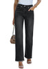 Washed Black Women's Straight Leg Pull On Denim Pant High Waisted Stretch