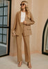 Camel Women's Business Casual 2 Piece Blazer Jacket Straight Leg High Waisted Pants Suits