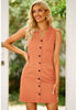 Hawaiian Sunset Women Sleeveless V Neck Button Down Frayed Hem Short Denim Dress