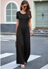 Black Women's Wide Leg Jumpsuits Baggy Loose Short Sleeves Overall
